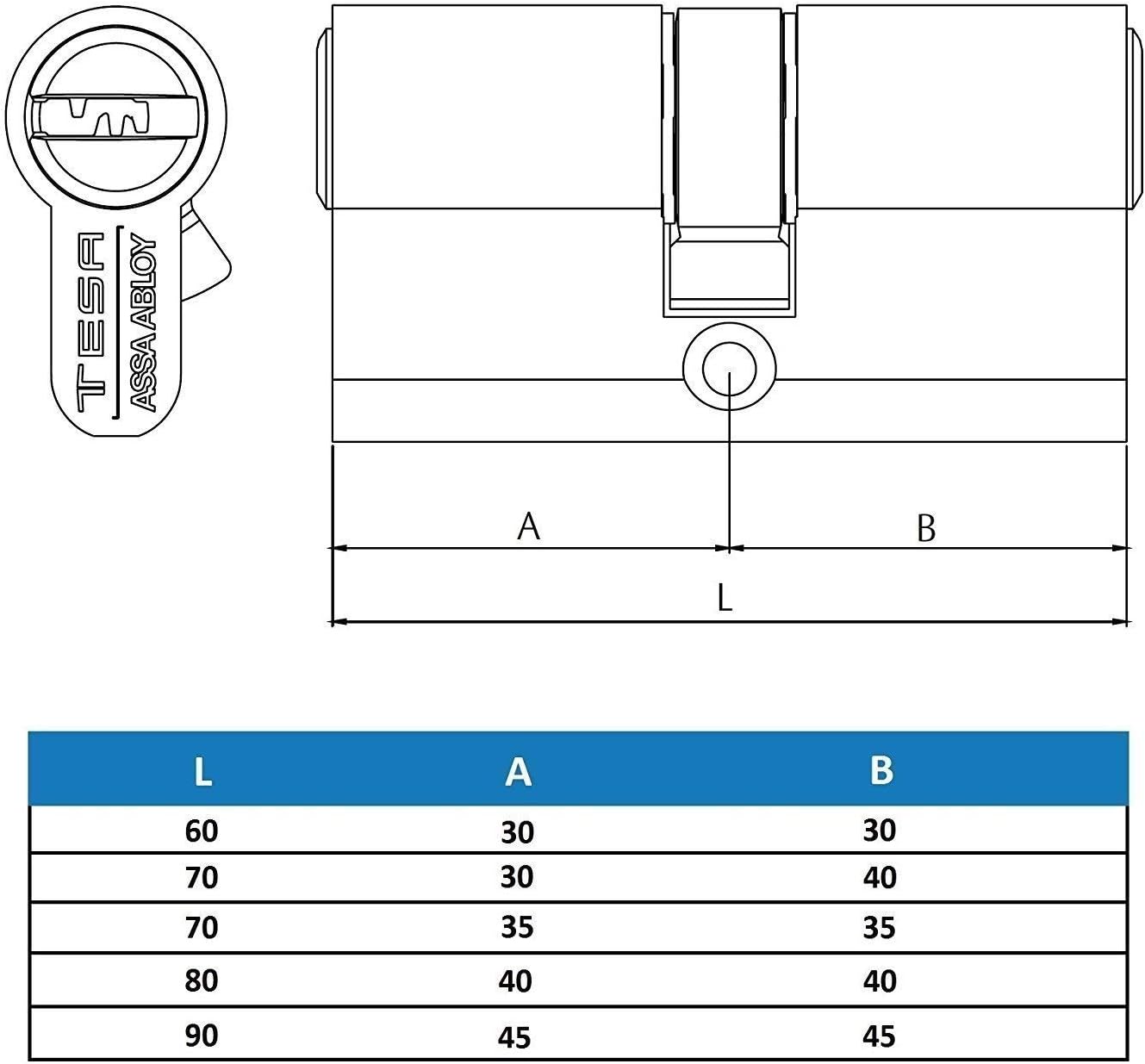 Cilindro de alta seguridad Tesa 30 40 gana TX80 latón TX853040l