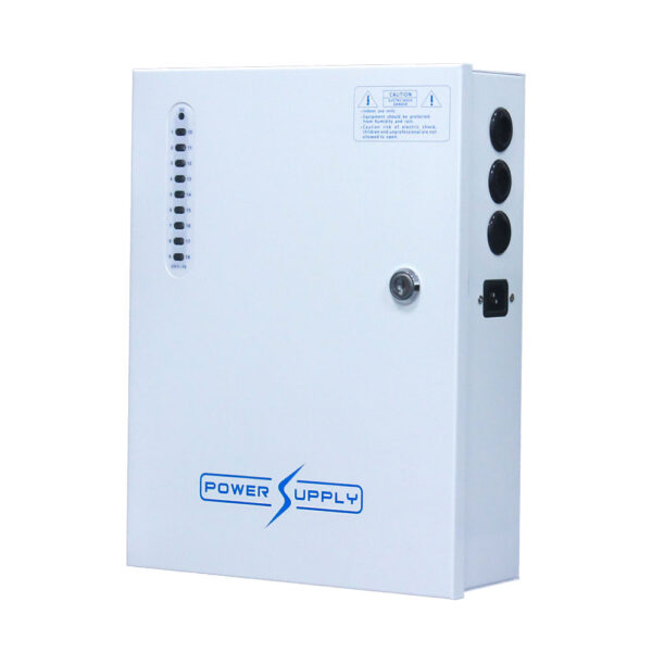 Fuente de alimentación en caja metálica de 16 salidas 12V /20A totales Carcasa blanca para instalación en pared Rango de entrada CA universal: 96V ~ 264V CA